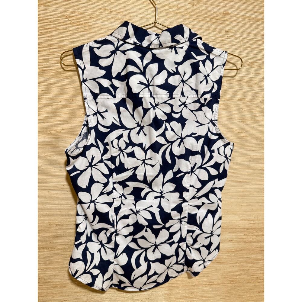 NEW NWT J. Crew Navy White Floral Sleeveless Cotton Stretch Blouse Sz MED M - Picture 3 of 10